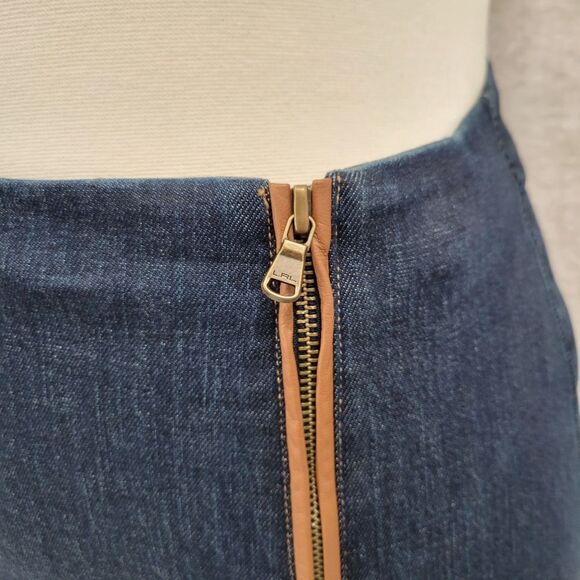 Lauren Ralph Lauren Denim Pencil Skirt with Zippered Slit and Lamb Leather Trim - Picture 5 of 13
